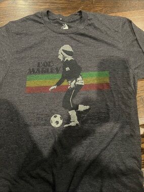 Zion Rootswear Kids Soccer Tee - Charcoal with Green, Yellow, Red Stripe
